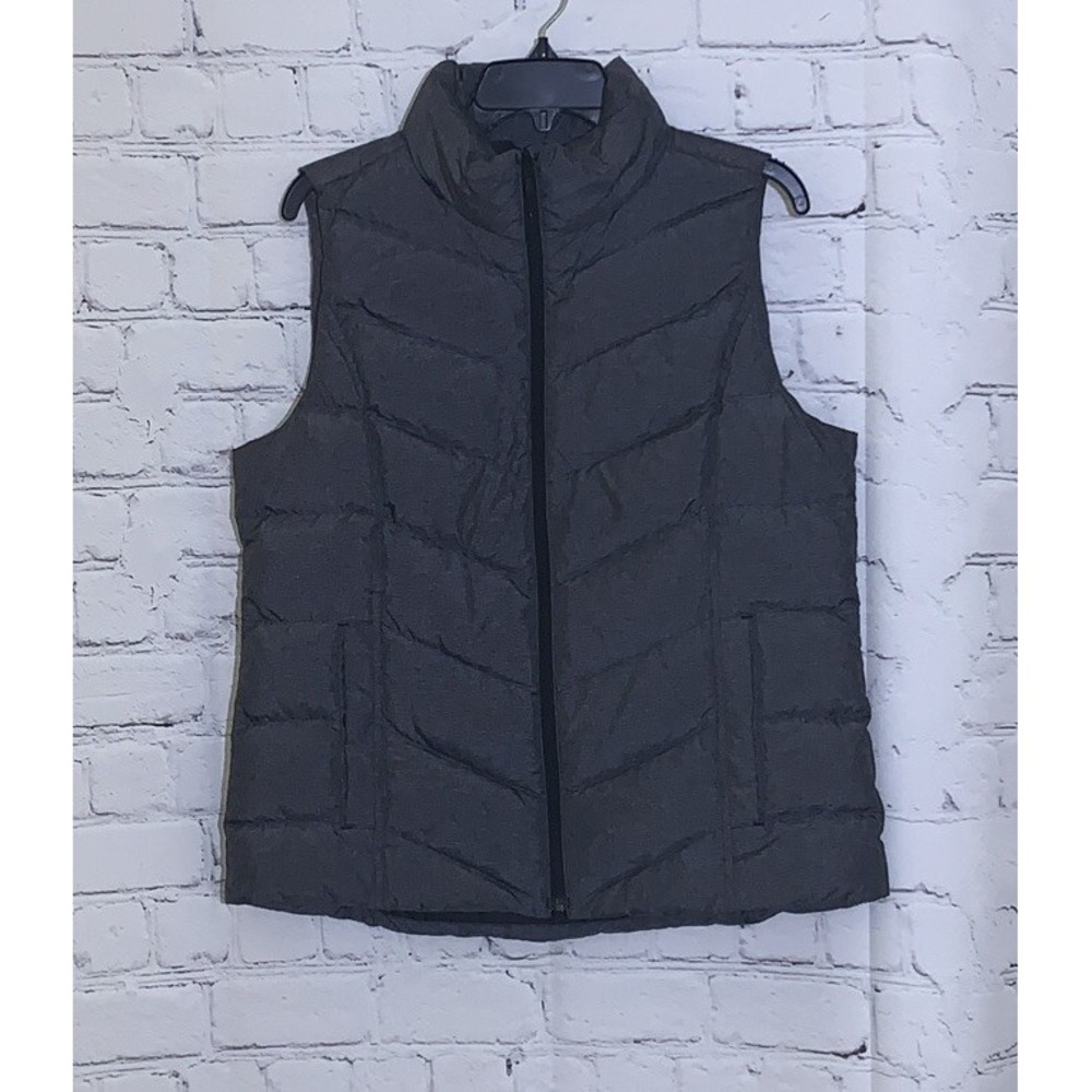 Lands End Womens Medium 10-12 Puffer Vest Quilted Gray Heather Down Blend Jacket